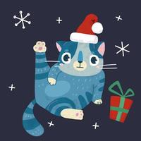 Weihnachten und Neu Jahr Urlaub Vektor Lager Illustration mit süß Katze und Schnee.