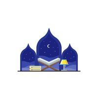 illustration av läsning de koranen och de månad av ramadan i platt stil vektor