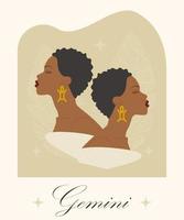gemini zodiaken tecken två kvinnor tecknad serie vektor illustration. tvillingar i beige klänning, astro symbol personlighet. karaktär för kommersiell, utskrift design