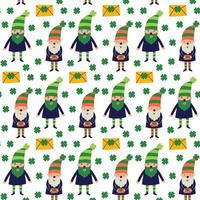 helgon Patricks dag vektor sömlös mönster med gnome lerechaun