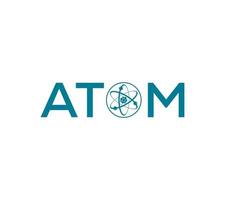wissenschaftlich Atom Text oder Wortmarke Logo Design auf Weiß Hintergrund Vektor Illustration.