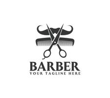 barberare hår salong logotyp design på vit bakgrund, vektor illustration.