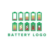 batteri avgift indikator ikon och nivå batteri energi på vit bakgrund, vektor illustration.