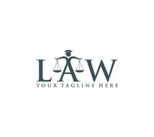 Gesetz Text oder Wortmarke Logo mit Rahmen Symbol und Richter auf Weiß Hintergrund Vektor Illustration.