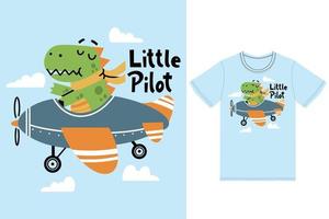 süß Dinosaurier auf ein Flugzeug Illustration mit T-Shirt Design Prämie Vektor