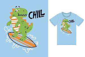 süß Dino Surfen Illustration mit T-Shirt Design Prämie Vektor