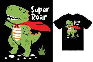 söt dino superhjälte illustration med tshirt design premie vektor