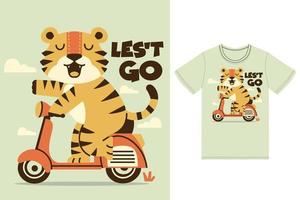 süß Tiger lesen Roller Illustration mit T-Shirt Design Prämie Vektor