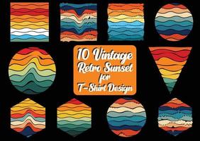 årgång retro solnedgång t-shirt design bunt vektor