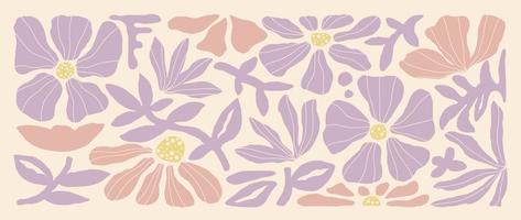 matisse konst bakgrund vektor. abstrakt naturlig hand dragen mönster design med blommor, löv, grenar. enkel samtida stil illustrerade design för tyg, skriva ut, omslag, baner, tapet. vektor