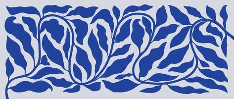 matisse konst bakgrund vektor. abstrakt naturlig hand dragen mönster design med blå löv, grenar. enkel samtida stil illustrerade design för tyg, skriva ut, omslag, baner, tapet. vektor