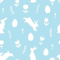 hand dragen påsk sömlös mönster med kaniner, blommor och påsk ägg. vektor bakgrund med silhuetter av djur och växter för omslag papper, baner, kort, textil, skriva ut