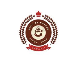 Kaffee Cafe retro Jahrgang Kreis Abzeichen Logo, König von Kaffee, Cafe Geschäft Logo, Vektor eps Datei