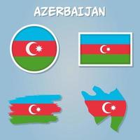 Vektor von Aserbaidschan Land Gliederung Silhouette mit Flagge Satz, Sammlung von Aserbaidschan Flagge Symbole mit Quadrat, Kreis, Rechteck und Karte Formen.