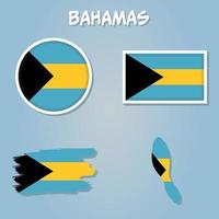 Bahamas vektor uppsättning, detaljerad Land form med område gränser, flaggor och ikoner.