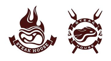 einstellen von Steak Haus Grill Grill Grill Logo Vorlage vektor