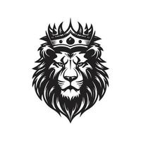 lejon med en krona, vektor begrepp digital konst, hand dragen illustration
