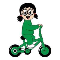 süß Mädchen Karikatur Reiten Fahrrad Grafik vektor