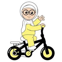 süß Mädchen Karikatur Reiten Fahrrad Grafik vektor