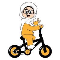 süß Mädchen Karikatur Reiten Fahrrad Grafik vektor