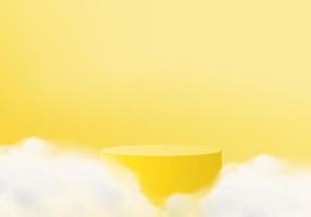 bakgrundsvektor 3d gul rendering med pall och minimal molnscene, minimal produktdisplay bakgrund 3d renderad geometrisk form sky cloud pastell. etapp 3d framför produkten i plattform