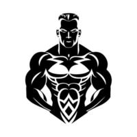 Bodybuilder mit ein muskulös Körper. Vektor Illustration isoliert auf Weiß Hintergrund zum Logo, Emblem, Maskottchen, unterzeichnen.