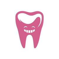 glad rosa tand maskot på vit bakgrund. vektor illustration för dental vård logotyp, pediatrisk dental kliniker.