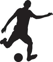 schwarz Silhouette von ein Fußball Spieler mit ein Ball, Fußball Sport vektor
