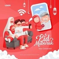 eid mubarak muslim familj video ring upp med deras äldste social media baner mall vektor