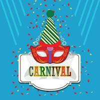 färgglada karnevalstext med platt mask av karnevalbakgrund vektor