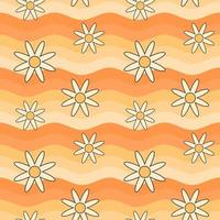 retro häftig hippie sömlös mönster. sömlös abstrakt geometrisk mönster med blommor. blommig daisy bakgrund. vektor