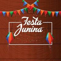 festa junina firande bakgrund med färgglada fest flagga nad papper lykta vektor