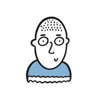 Gesicht von ein kahl Mann mit Brille. Hand gezeichnet bunt Karikatur Stil. vektor