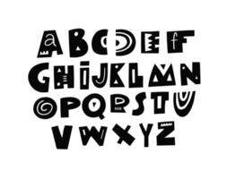 schwarz Farbe modern dekorativ Alphabet. Karikatur skandinavisch Stil. vektor