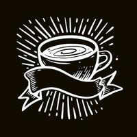 trinken Becher Kaffee oder Tee Hand gezeichnet Weiß Farbe Illustration. Gravur Stil Vektor Kunst.