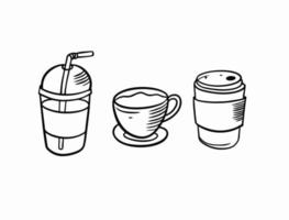 Kaffee zu gehen transparent Tasse und Kaffee Becher. Hand gezeichnet schwarz Farbe skizzieren Stil Vektor Kunst.