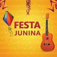 Festa Junina kreativen Hintergrund mit Gitarre und bunte Flagge und Papierlaterne vektor