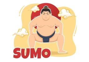 sumo brottare illustration med stridande japansk traditionell krigisk konst och sport aktivitet i platt tecknad serie hand dragen landning sida mallar vektor