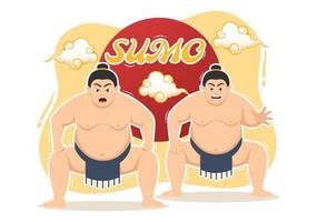 sumo brottare illustration med stridande japansk traditionell krigisk konst och sport aktivitet i platt tecknad serie hand dragen landning sida mallar vektor