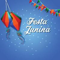 Festa Junina Illustration mit bunter Flagge und Papierlaterne und Gitarre vektor