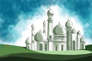 islamic festival moské eid mubarak hälsning kort bakgrund vektor