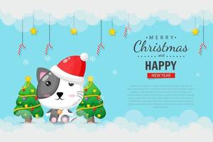 süße Katze, die einen Weihnachtshut trägt. Frohe Weihnachten Banner Design-Vorlage vektor