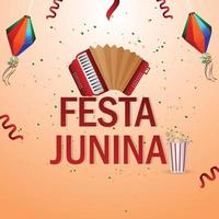 Festa Junina Vektor-Illustration mit Gitarre, bunte Partyflagge und Papierlaterne vektor