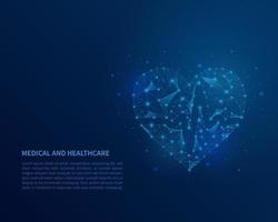 abstrakt polygonal trådram hjärta på blå bakgrund. medicinska och sjukvård koncept. vektor illustration.