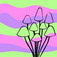 Symbol, Hintergrund mit farbig Wellen und Silhouette Pilze im psychedelisch Hippie Stil. vektor
