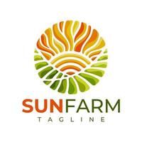 Luxus bunt Sonne Bauernhof Logo Design Branding. Eleganz Sonnenschein Landschaft Logo. vektor