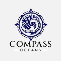 Luxus illustrativ Ozean Kompass Logo Design. elegant Meer Welle Logo Vorlage. vektor