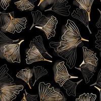 Jahrgang dunkel nahtlos Muster mit Luxus Gold und transparent Ginkgo biloba getrocknet Blätter. Hand gezeichnet Botanik skizzieren organisch Hintergrund. Textil- Stoff Vorlage Textur. Vektor Illustration.