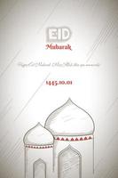 eid mubarak bakgrund med enkel moské i tecknad serie hand dragen design vektor