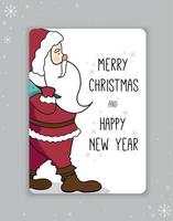 Gruß Karte Neu Jahr, Weihnachten. Gruß Karte mit Santa claus und das Inschrift fröhlich Weihnachten und glücklich Neu Jahr. Vektor Illustration